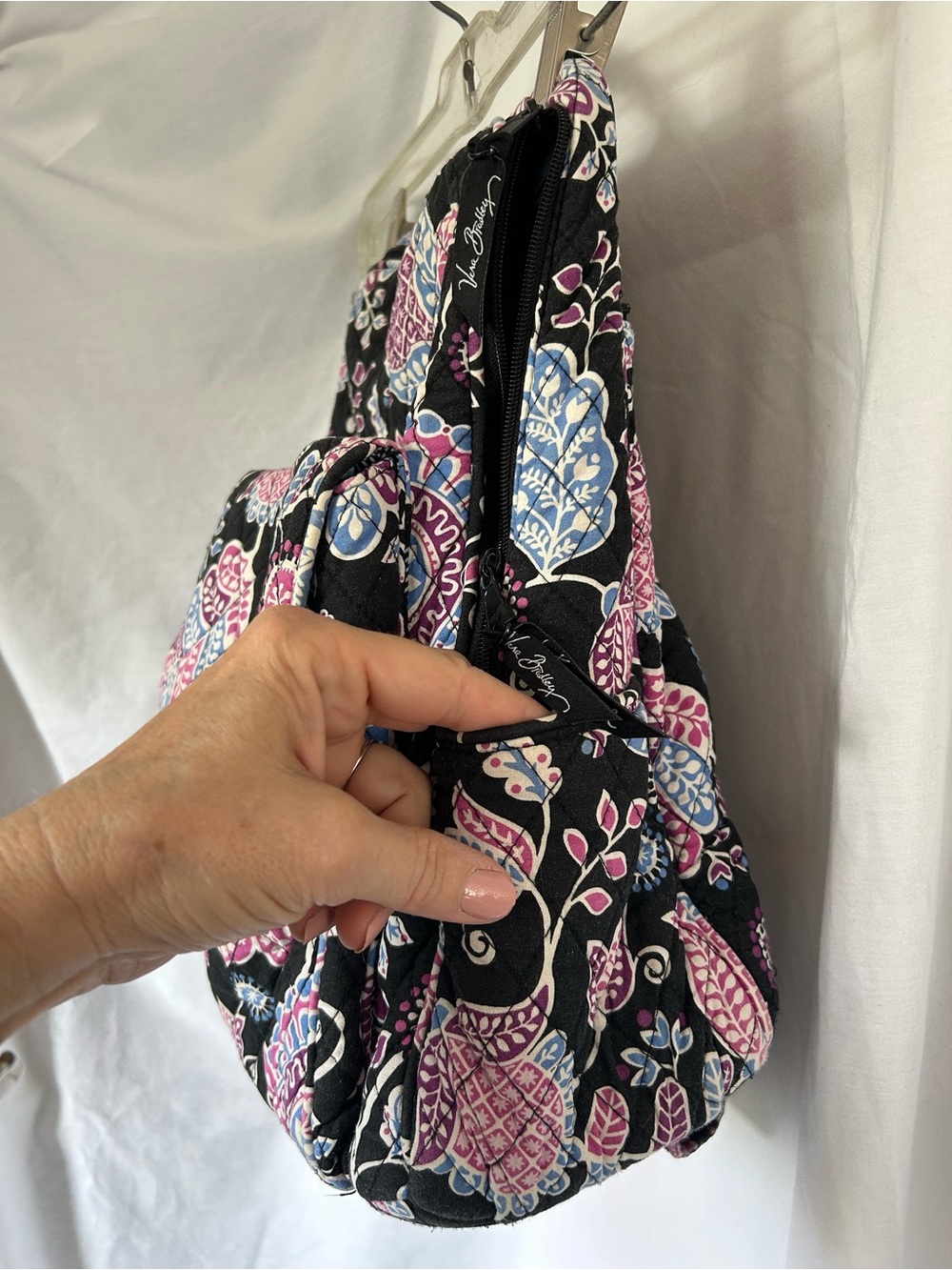 Vera Bradley Black Floral Pattern Backpack w/Pink & Blue Accents. 14x12x6 - Picture 2 of 12